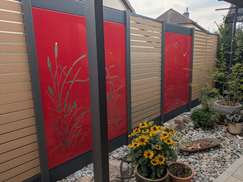 Motiv Sicht Schutz kombiniert mit Rombus Leisten aus Aluminium,die perfekte Kombination 1 1 4