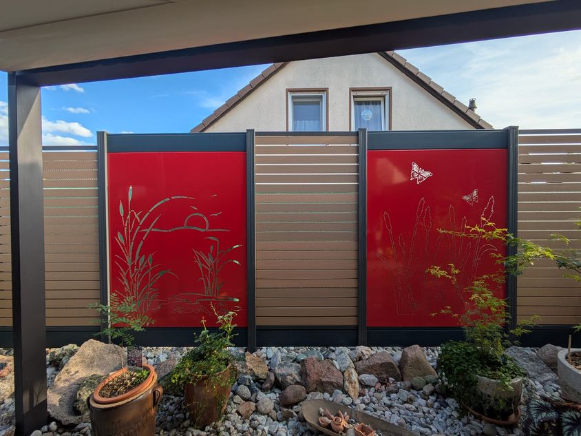 Motiv Sicht Schutz kombiniert mit Rombus Leisten aus Aluminium,die perfekte Kombination 2 2 5